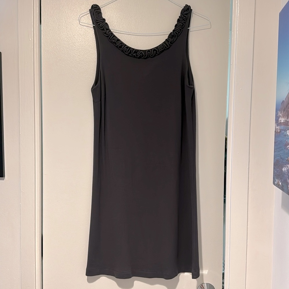Cute J.Crew grey sleeveless tank dress with ruffle neck m medium